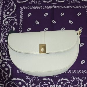 Tommy Hilfiger Cream Half-Moon Crossbody Bag with Gold Hardware